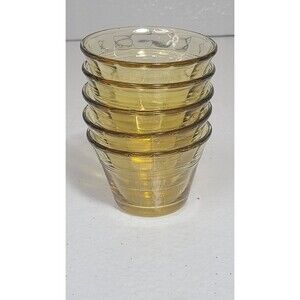 VINTAGE FORTECRISA MEXICO YELLOW AMBER GLASS CUSTARD CUPS SET OF 4